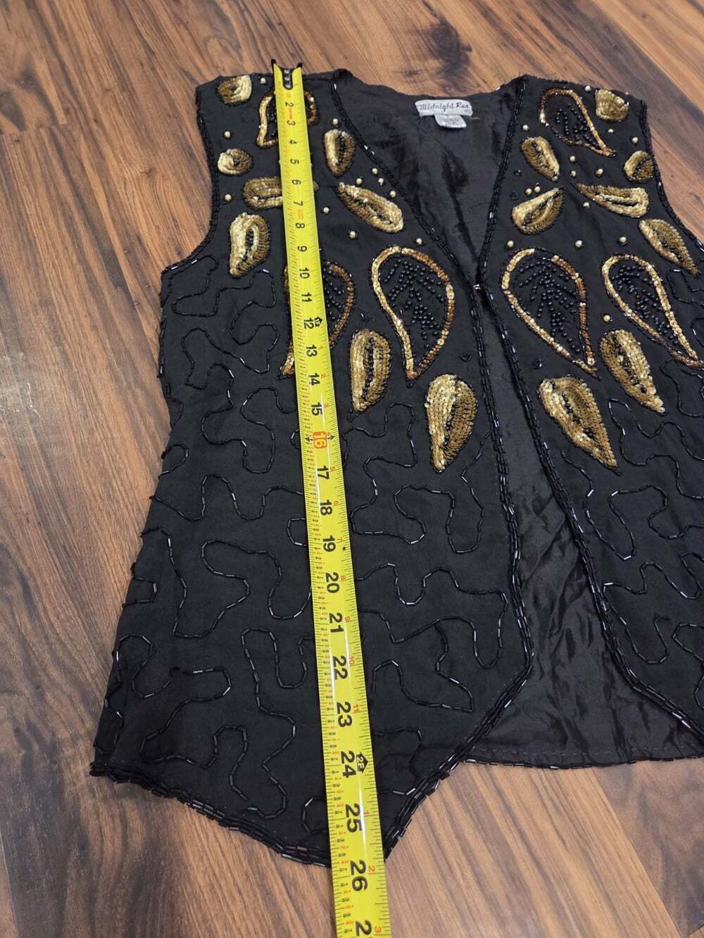 Vintage Midnight Run Black Silk Gold Beaded Sequin Vest Women's Size Small Boho - Picture 5 of 6